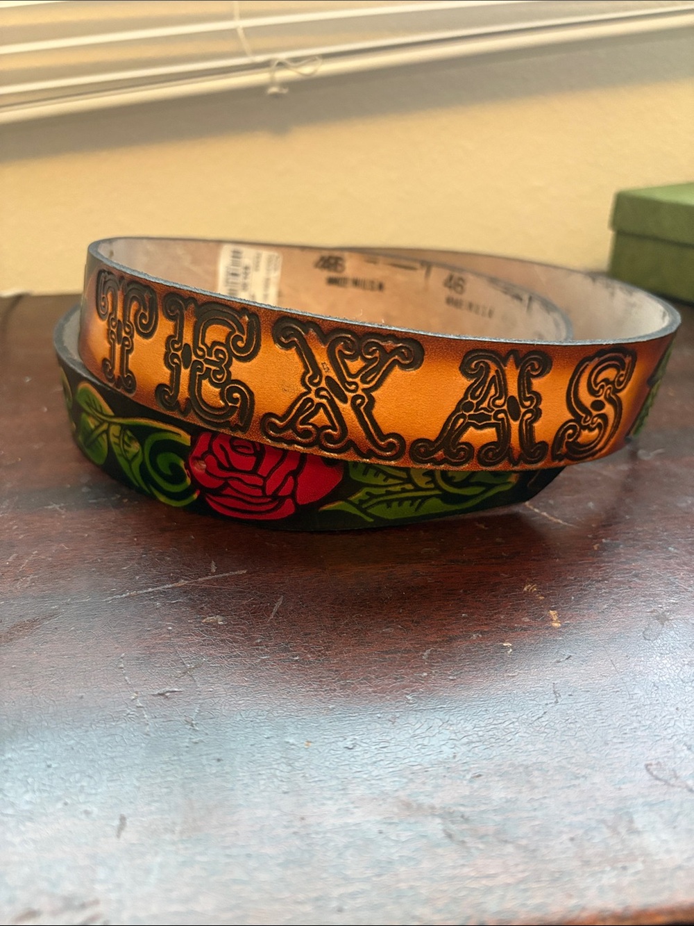 TEXAS tooled Leather belt from Junk Gypsy 46 inches